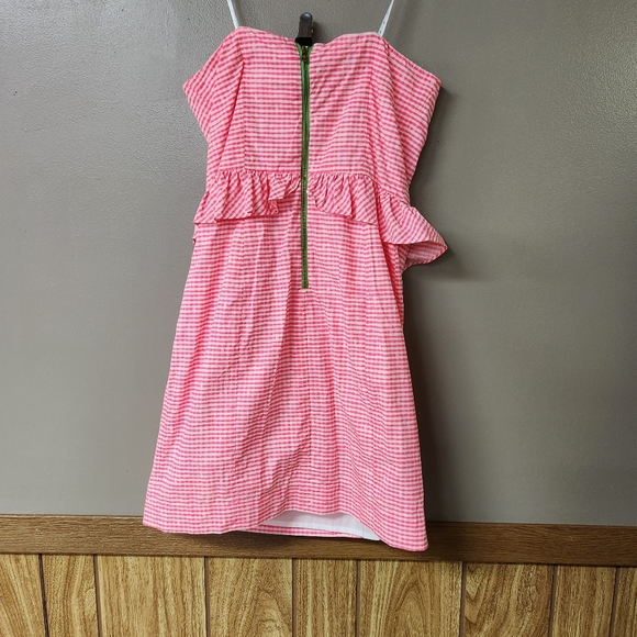Lilly Pulitzer peplum strapless mini dress,pink/white checkers, women's s. - Picture 2 of 4